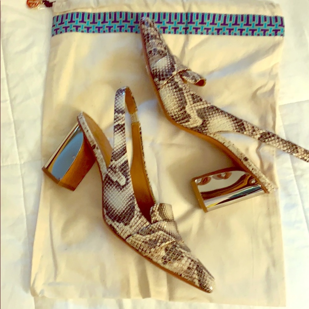Tory Burch snake print sling back